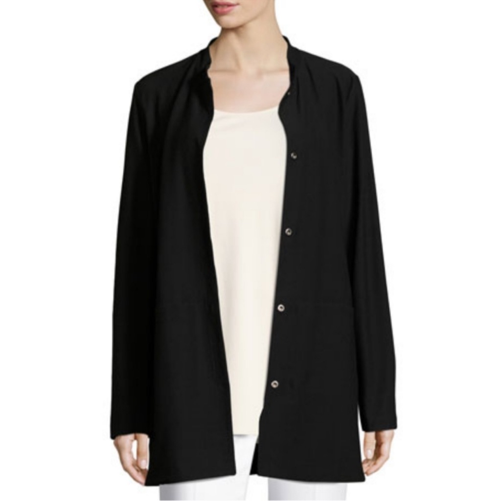 Eileen Fisher Women’s Jacket Nylon Black Stand Collar Snap Buttons Size Small